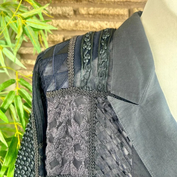 Orlando Rossi Vintage Designer Navy Blue Patchwork Doubled Breasted Jacket - Picture 5 of 8